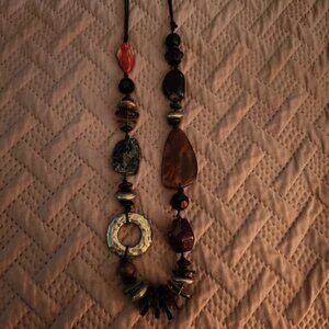 Howard's Jewelry Chunky Statement Long Necklace Silver Tone Stones